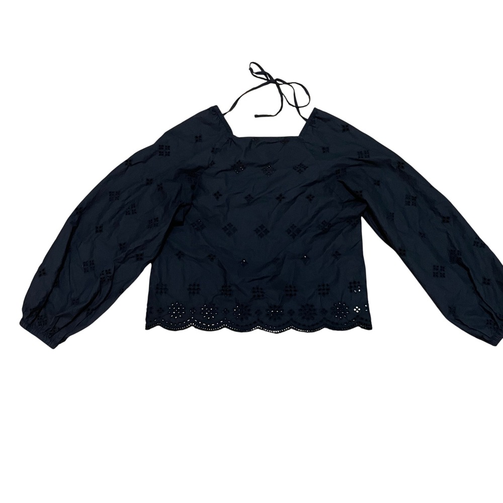Gap Women S Tall Cropped Black‎ Eyelet Balloon Sleeve Square Neck Bobo Cottage